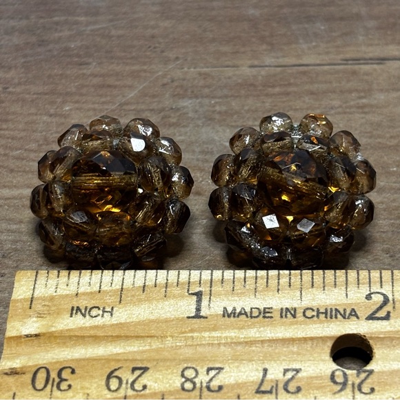 Vintage Brown Cluster Earrings, West Germany, Clip Ons - Picture 6 of 8